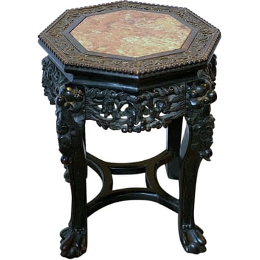 Chinese Qing Rosewood and Marble Inset Octagonal Side Table