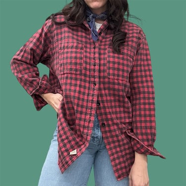 Vintage Ralph Lauren Button-down Retro 1990s Double RL + RRL + Size Medium + Buffalo Plaid + Red + Black + Flannel + Cotton + Unisex Apparel 