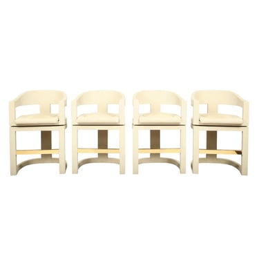 Karl Springer Set of 4 Swiveling "Onassis Bar Stools" in Suede 1980s