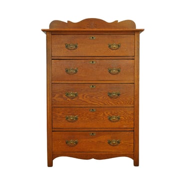 Vintage 5 Dovetailed Drawer Oak Highboy Dresser