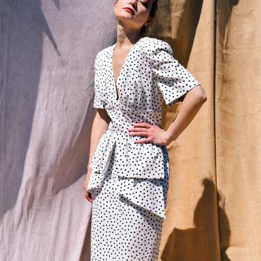 TRAVILLA Vintage 80s Polka Dot Cotton Dress Saks Fifth Ave SZ S to Medium 