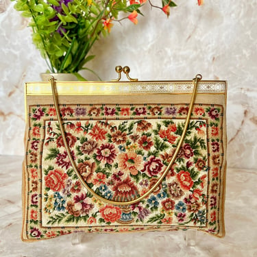 Petit Point Tapestry Purse, Vintage 50s 60s Handbag 