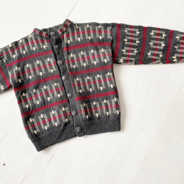 Vintage Norwegian Grey Patterned Wool Cardigan 