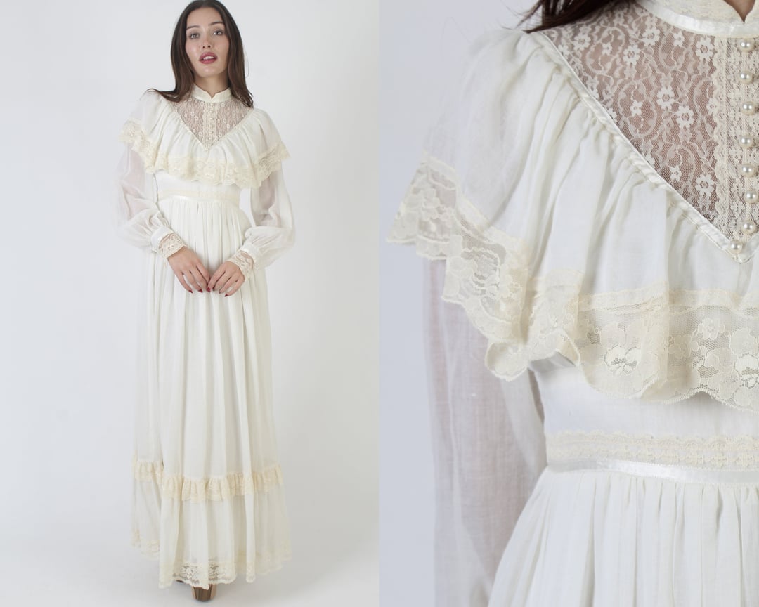 Gunne Sax Bridal Poet Sleeve Maxi Dress / 70s Cream Jessica | American ...