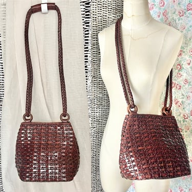 Woven Leather Purse, Shoulder Bag, Braided Leather Bag, Cross Body, Vintage Hippie Boho Hipster 