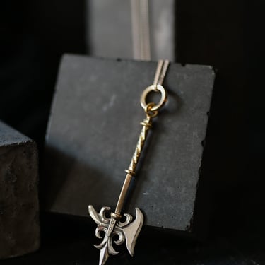 14K Gold and Sterling Silver Battle Axe Pendant Necklace