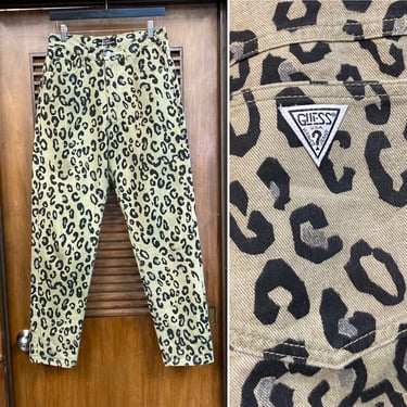 Vintage 1990’s Guess Brand Leopard Print Cotton Denim Jeans, 90’s Streetwear, Vintage Pants, Vintage Animal Print, Vintage Clothing 