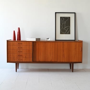 Vintage Scandinavian Teak Sideboard with Sliding Doors and Drawers, 1960s Swedish Credenza 