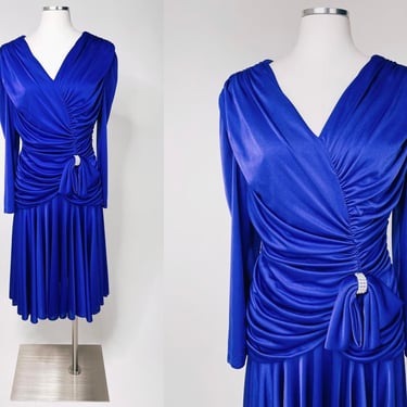 1980s Royal Blue Dramatic Mother of the Bride Dress by David Rose S/M | Vintage, Wedding, Costume, Cocktail, Bridesmaid, Dynasty, Dancing 
