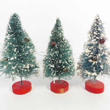 Vintage Bottle Brush Christmas Trees Made in Japan - Three Green Bottle Brush Trees 