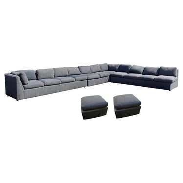 Mid Century Modern X-Large Charcoal Grey 5pc Sectional & 2 Ottomans by Forecast 