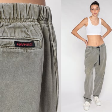 Gramicci Pants Y2k Designer Joggers Faded Olive Adjustable Waist Sporty Streetwear Sportswear Retro Loungewear Vintage 00s Mens Large 34 36 