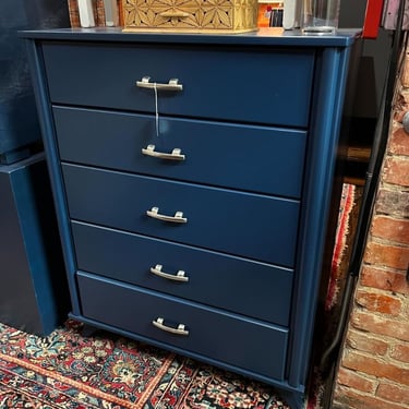 Blue painted mmm chest of drawers 36” x 19” x 46” Call 202-232-8171 to purchase
