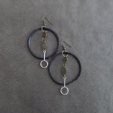 Hammered metal hoop earrings, statement earrings, mid century modern earrings, Bohemian boho earrings, unique artisan earrings, mixed metal 