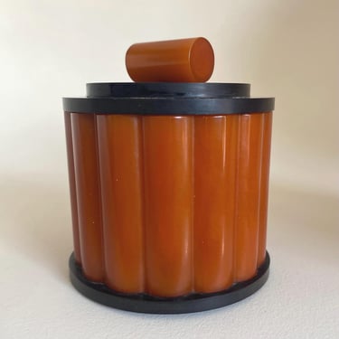 Art Deco Antique 1930s  Black & Orange Phenolic Bakelite Catalin Trinket box or jar Modernist by BakeliteBa