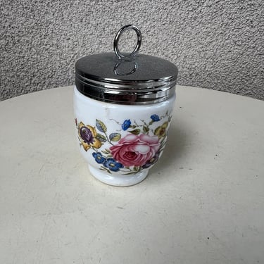 Vintage Royal Worcester Porcelain Egg Coddler Cup pink rose floral 