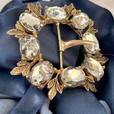 Ornate Jeweled Belt Buckle, Large Faceted Clear Gems, Vintage 50s 60s 