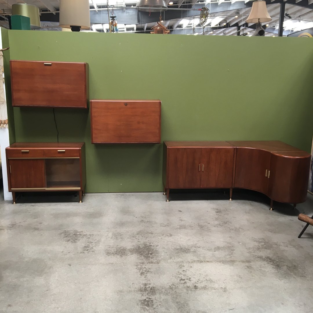 1950s French Mid Century Modern Wall Unit With Desk & Bar Urban
