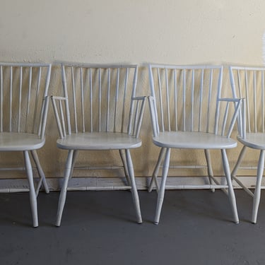 Vintage Modern Faux Bamboo Windsor Dining Arm Chairs - Set of 4 