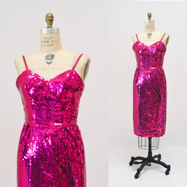 80s Vintage Prom Dress Pink Sequin Dress Small Medium // 80s Metallic Sequin Party Dress Alyce Designs Small Medium Pageant Drag Dress 