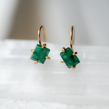 14K-18K Gold Brazilian Emerald Hook Earrings