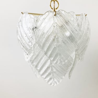 Vintage murano leaf chandelier, 1970s - vintage glass chandelier - brass and glass chandelier - leaf chandelier 
