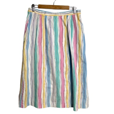 1980s pastel and black striped skirt with pockets 
