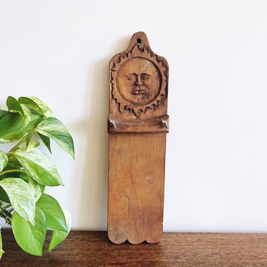 Vintage Wooden Carved Sun Key Holder 