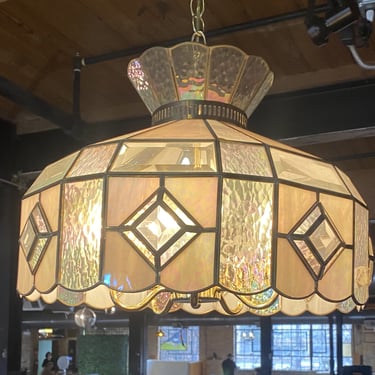 Cream and Blue Canopy Hanging Light w Diamond Pattern