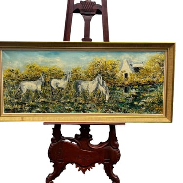 Mid Century French Oil Painting of " Horses on Field " Signed by Combe