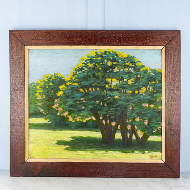 Vintage French Tree Landscape Painting