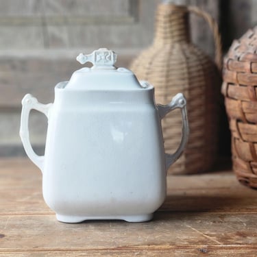 Antique ironstone sugar bowl Johnson Bros 19th Century earthenware farmhouse decor 