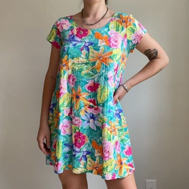 Vintage 1990’s Jams World Floral Hawaiian Short Mini Dress Multicolored Y2K Sz M 