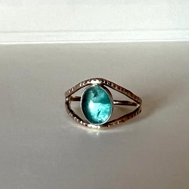 Aquamarine Cabochon Eye Ring Handmade in 14k Goldfilled 