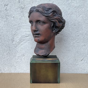 Greek Female Bust Red Bronze on Pedestal 