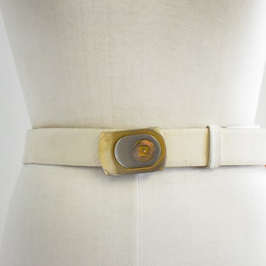 1970s Pierre Cardin Cream Leather Belt 