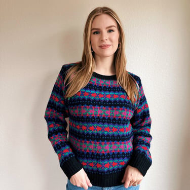 Vintage 80s Multi Colored Wool Blend Sweater 