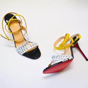 00s Christian Louboutin High Heel Sandals with Tape Measure Size 39 8 8 1/2 Measuring tape Leather Strap High Heels Louboutins Made in Italy 