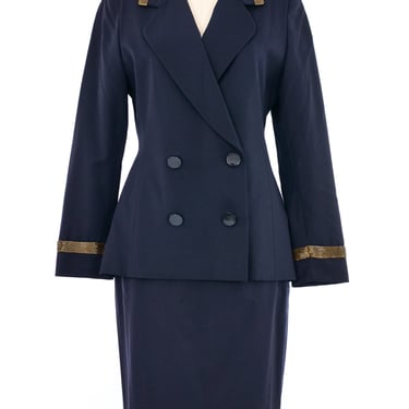 Escada Bead Trimmed Navy Skirt Suit