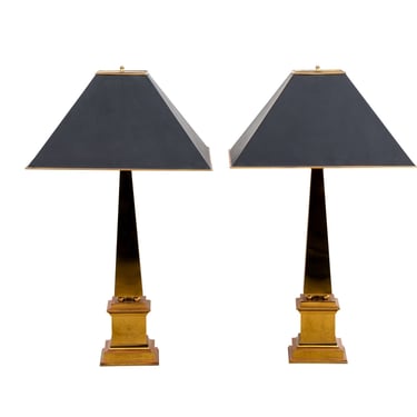 Pair of Brass Obelisk Lamps