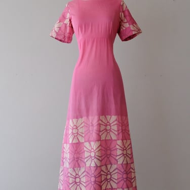 Sweet Bubble Gum Pink Full Length Batik Dress / Sz M