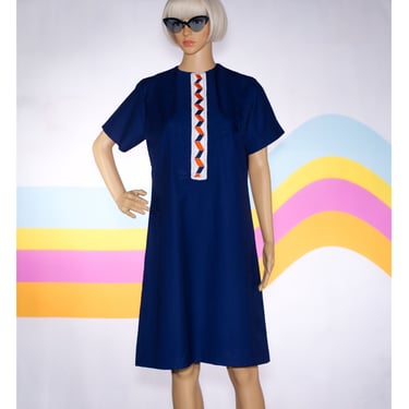 Vintage 1970s Navy Blue Short Sleeved Dress | Large | i-5 