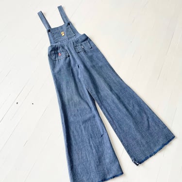 Vintage Denim Embroidered Cat Overalls 