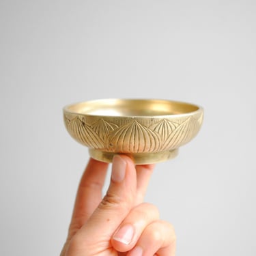 Vintage Small Brass Bowl with Lotus Design 