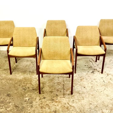 Vintage 1960s Set of 6 Danish Modern Teak Dining Chairs by Kai Kristiansen, produced by KS Mobler 