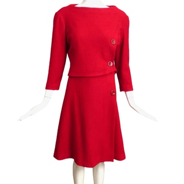 1960s Red Boucle Skirt Ensemble, Size 8