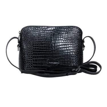 Gianni Conti - Black Croc Embossed Leather Crossbody Bag