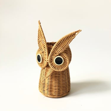 Vintage Wicker Owl Vase 