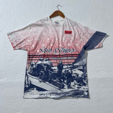 Vintage 1992 AOP Sailing Stars and Stripes America's Cup T-Shirt Sz. XL