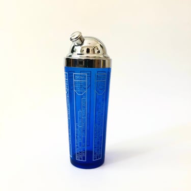 Art Deco Cobalt Blue Glass Cocktail Shaker with Recipes 